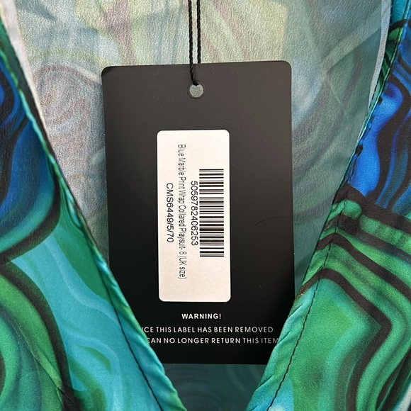 Blue Marble Print Wrap Collared Romper - Picture 3 of 4